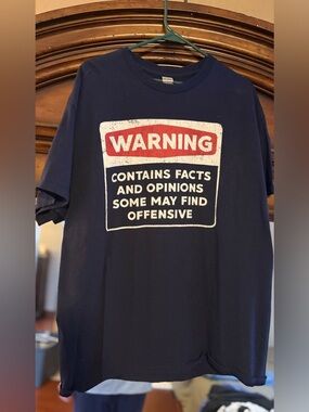 Warning Graphic Tee - Navy with Red & White Print